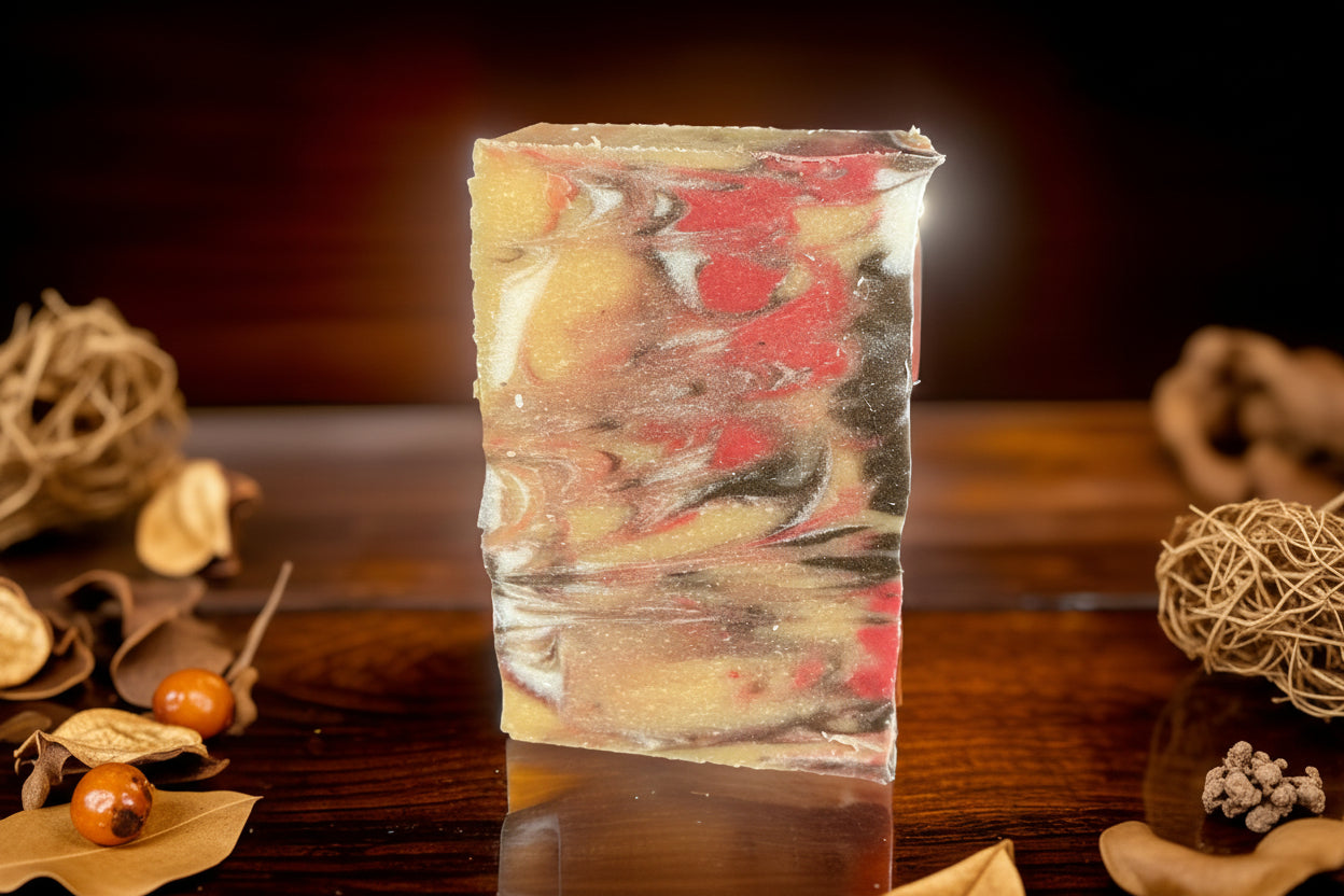 Ambered Tobacco Bundle - Premium Quality Soap and Beard Balm displayed on a wooden surface.