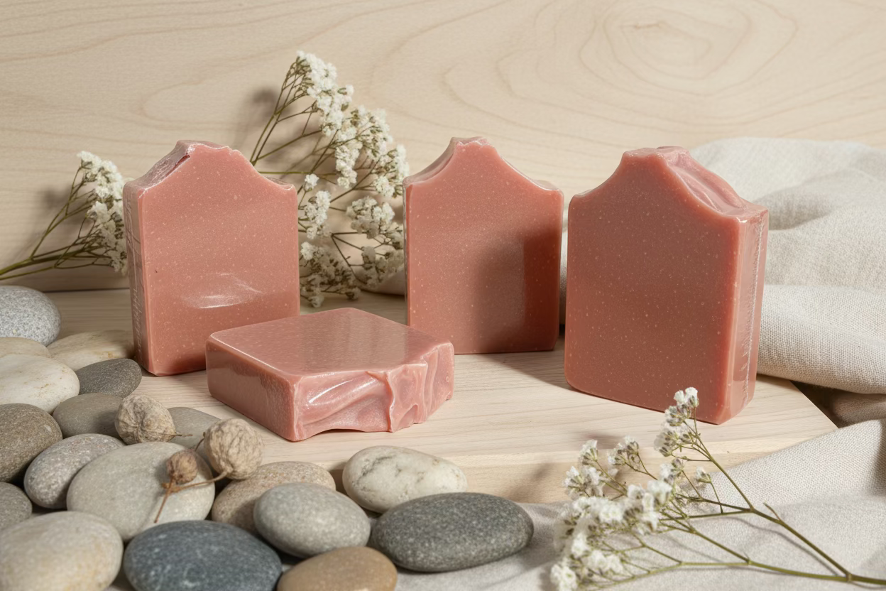 Ylang Ylang Tallow Soap stone and flower background