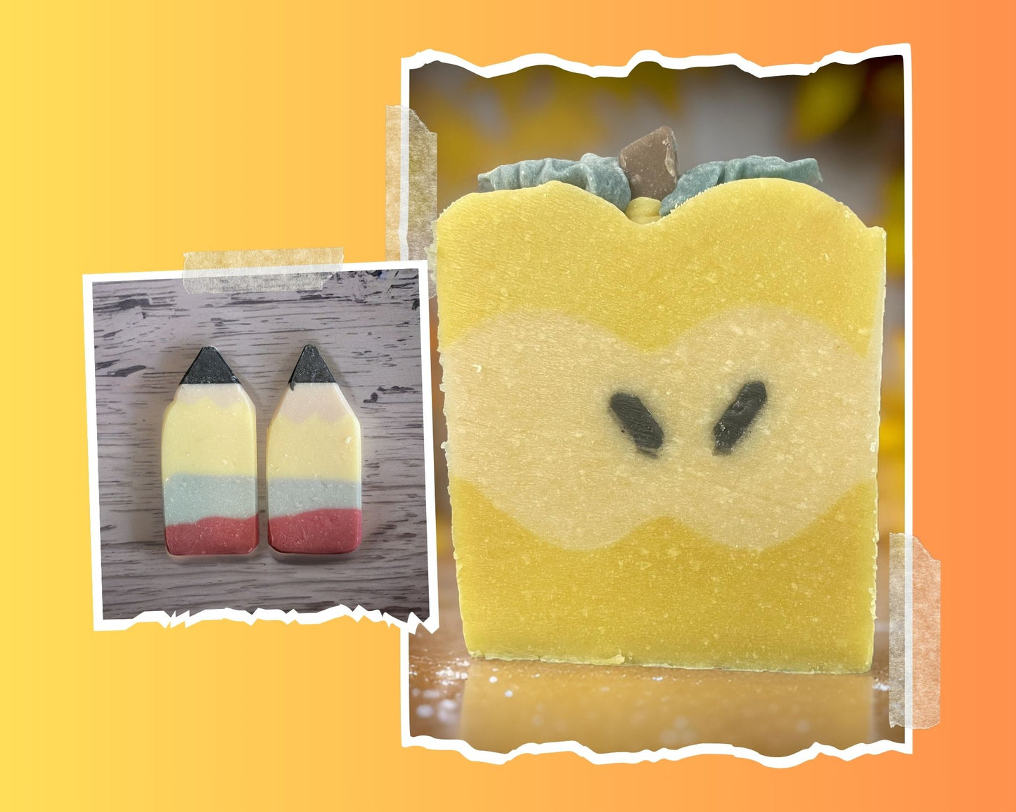 Teacher soap gift bundle featuring apple and pencil-shaped soaps, ideal for appreciating educators.