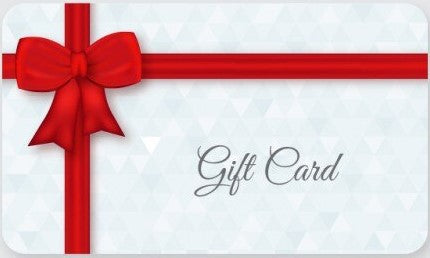 Hickory Hollow Soaps gift cards with a red ribbon and bow on a gift card design.