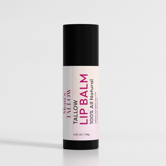 Tallow Lip Balm Long lasting natural lip care in black and pink packaging, 100% All Natural, 0.25 oz.