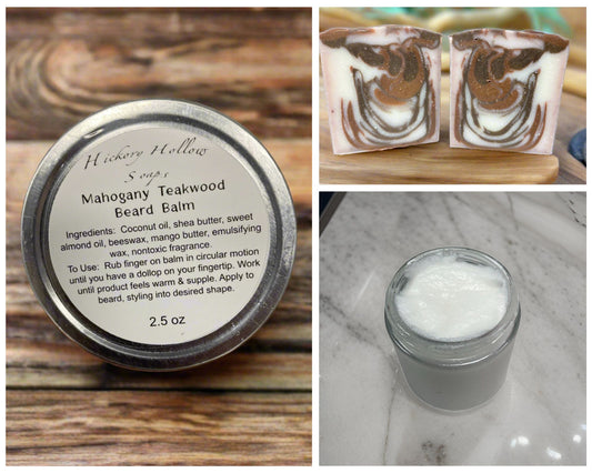 Mahogany Teakwood Bundle - Premium Selfcare Set including beard balm and soap for luxurious grooming.