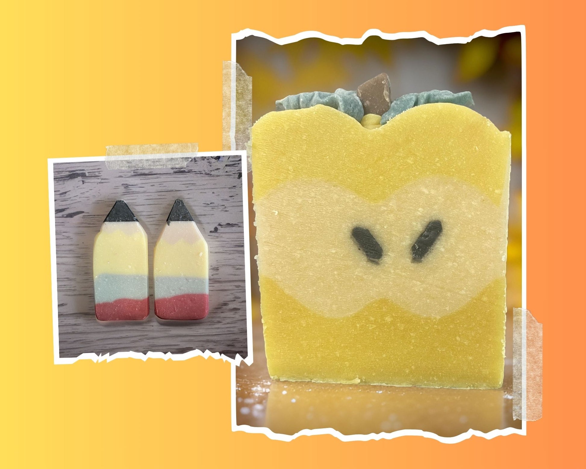 Teacher soap gift bundle featuring apple and pencil-shaped soaps, ideal for appreciating educators.